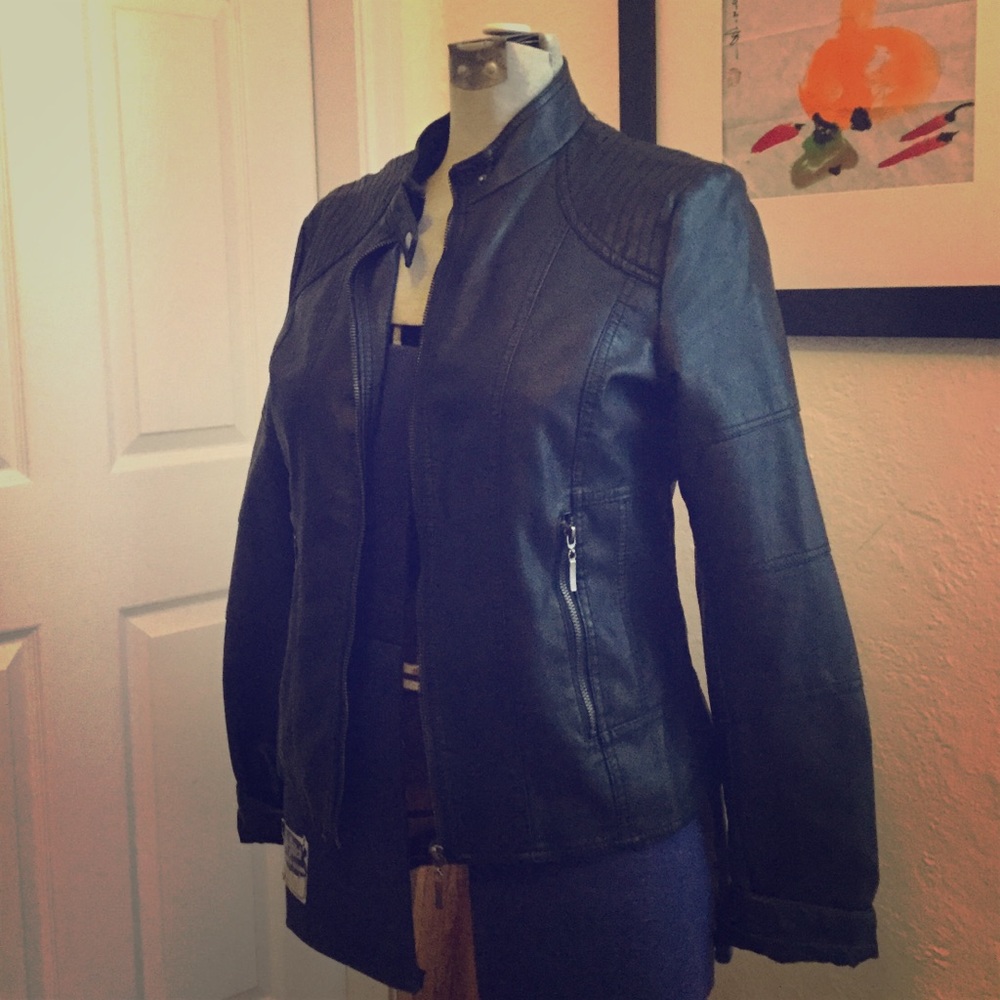 M Studio Faux Leather Motorcycle Jacket L